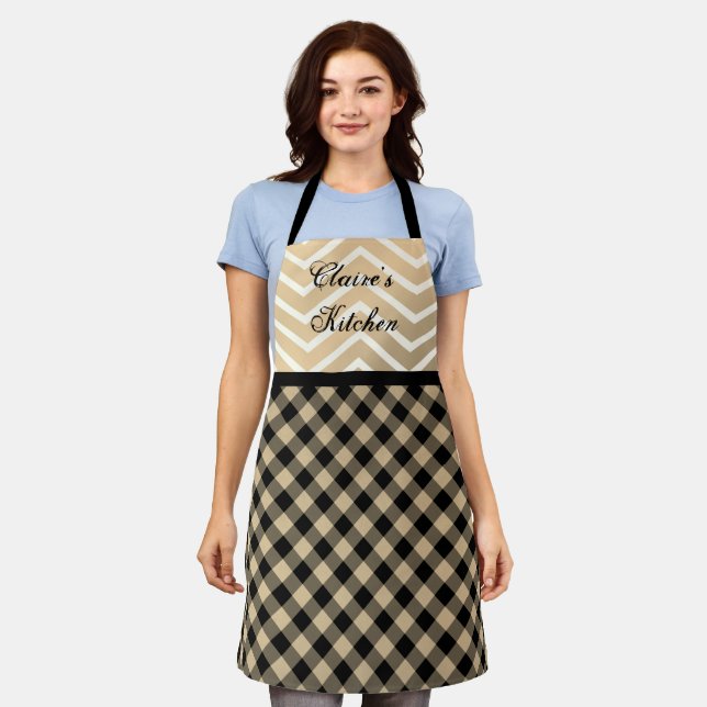 Classic Gold Chevron Gingham Personalised Apron (Worn)