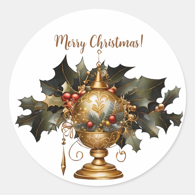 Classic Gold Christmas Ornament Classic Round Sticker (Front)