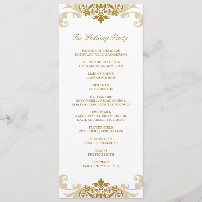 Classic Gold Colour Elegant Ironwork Wedding Programme (Front)