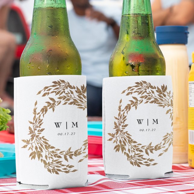 classic gold crest Monogram Wedding Gift Can Cooler (Creator Uploaded)