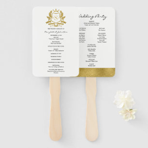 Classic Gold Crest Wedding Program Hand Fan