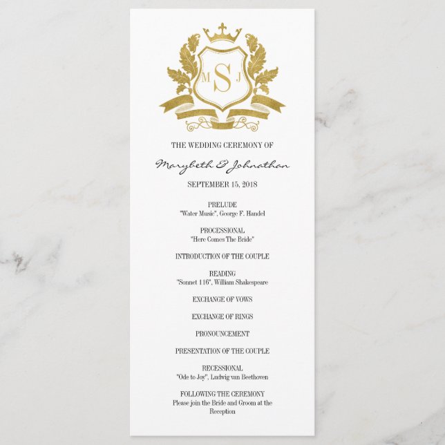 Classic Gold Crest Wedding Program Programme (Front)