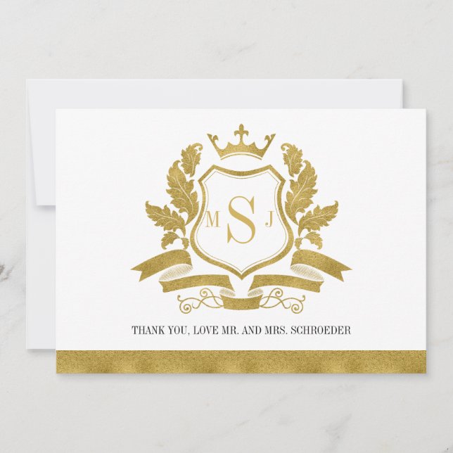 Classic Gold Crest Wedding Thank You Card (Front)