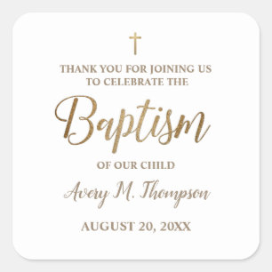 Classic Gold Cross Baby baptism thank you Square Sticker