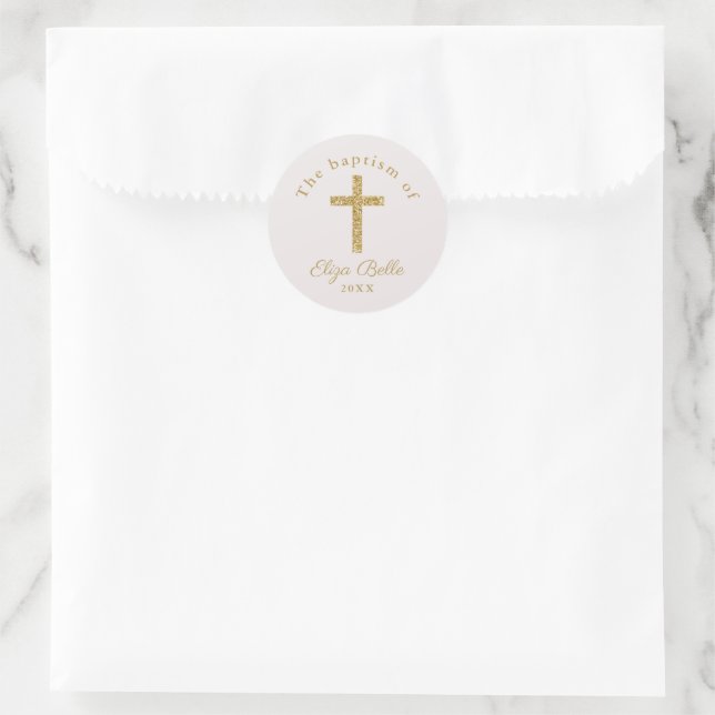 Classic Gold Cross Baptism Classic Round Sticker (Bag)