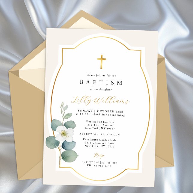 Classic Gold Cross Baptism Elegant Religious Invitation (Elegant Baptism Invitation )