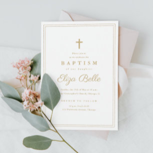 Classic gold cross baptism invitation