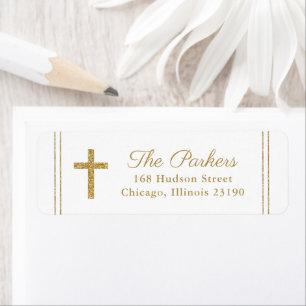 Classic gold cross baptism return address