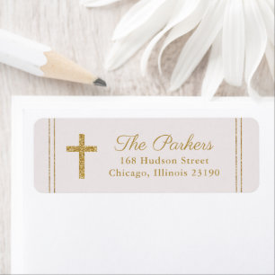 Classic gold  cross baptism return address