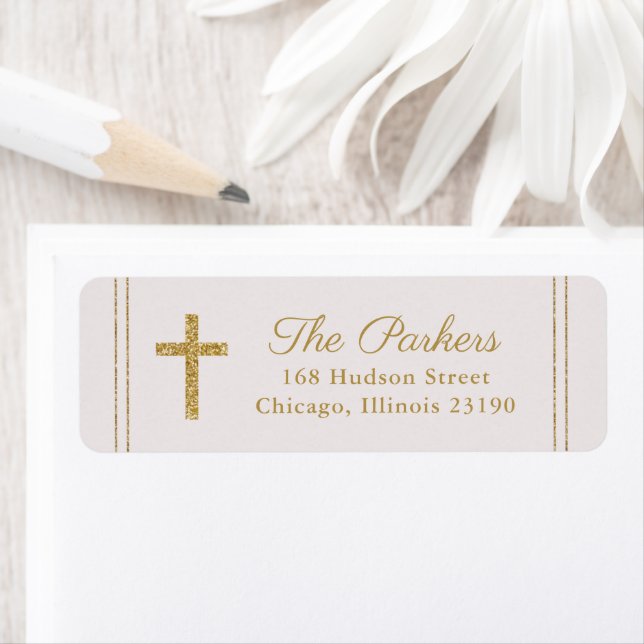 Classic gold  cross baptism return address (Insitu)