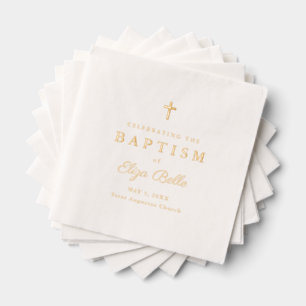 Classic Gold Cross Elegant Script Baptism Foil Napkins