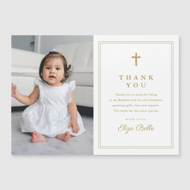 Classic Gold Cross Photo Baptism Thank You (Front)