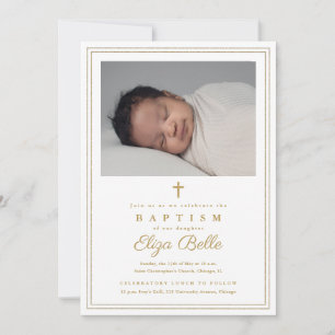 Classic Gold Cross Religious Baptism & Christening Invitation