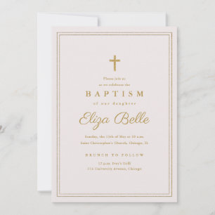 Classic Gold Cross Religious Baptism & Christening Invitation