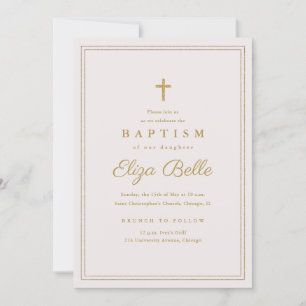 Classic Gold Cross Religious Baptism & Christening Invitation