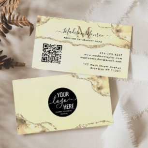 Classic Gold Custom Logo QR Code Agate Monogram Business Card