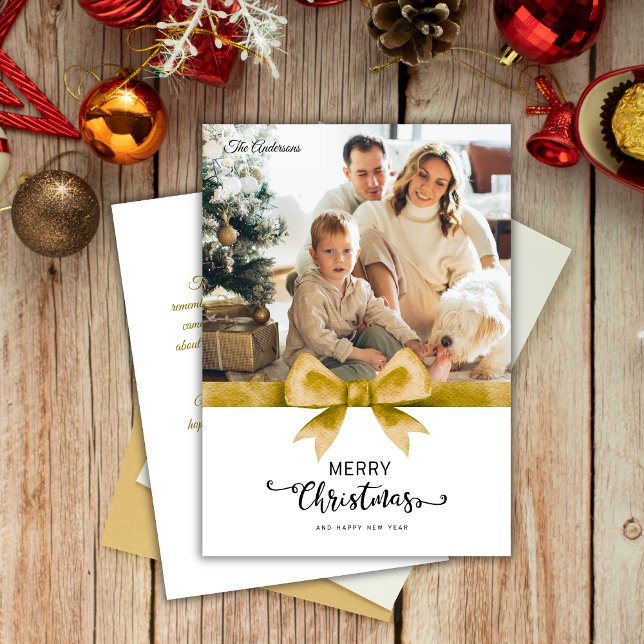 Classic Gold Custom Photo & Message Christmas Holiday Card (Creator Uploaded)