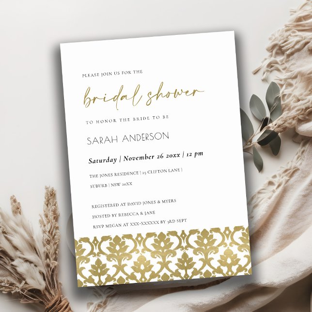 CLASSIC GOLD DAMASK FLORAL PATTERN BRIDAL SHOWER INVITATION (Creator Uploaded)