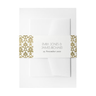 CLASSIC GOLD DAMASK FLORAL PATTERN MONOGRAM INVITATION BELLY BAND