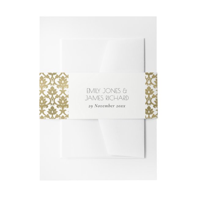 CLASSIC GOLD DAMASK FLORAL PATTERN MONOGRAM INVITATION BELLY BAND (Front Example)