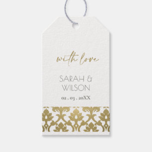 CLASSIC GOLD DAMASK FLORAL PATTERN WEDDING GIFT TAGS
