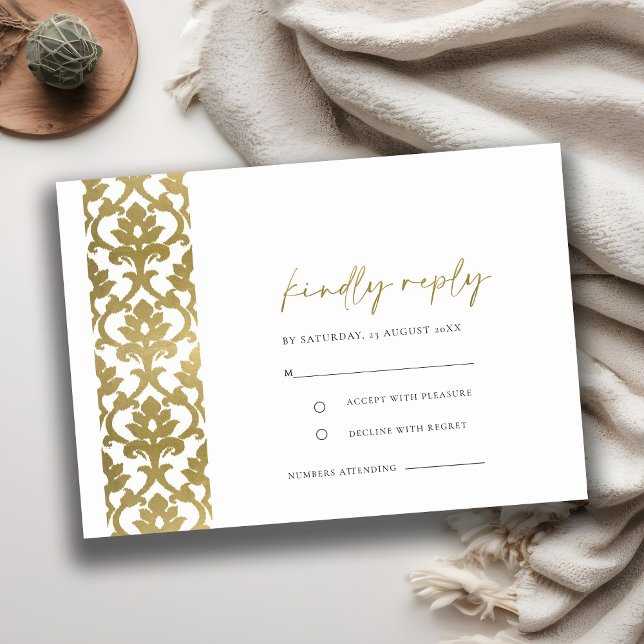 CLASSIC GOLD DAMASK FLORAL PATTERN WEDDING RSVP ENCLOSURE CARD (Creator Uploaded)