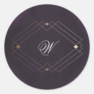 Classic Gold Deco Purple Calligraphy Monogram Classic Round Sticker