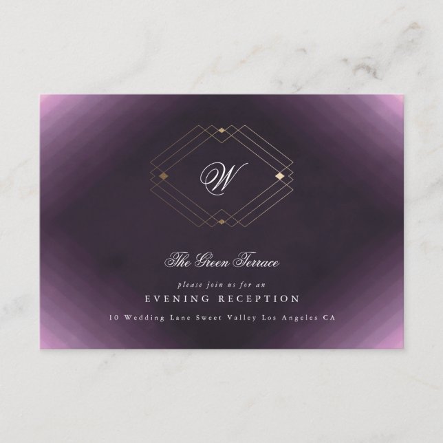 Classic Gold Deco Purple Calligraphy Monogram Enclosure Card (Front)