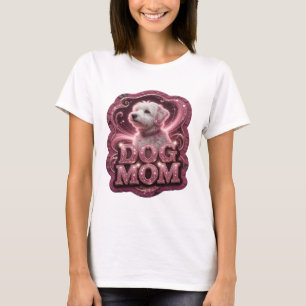 Classic Gold DOG MOM Text Design T-Shirt