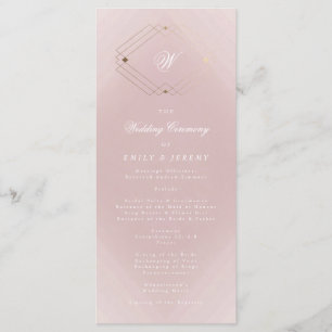 Classic Gold Dusty Rose Pink Monogram Wedding Programme