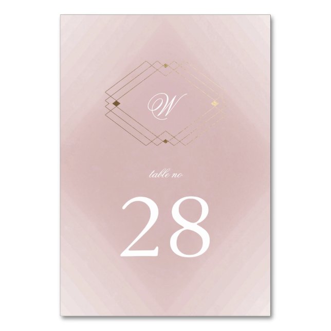 Classic Gold Dusty Rose Pink Monogram Wedding Table Number (Front)