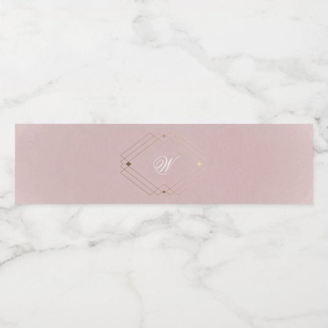 Classic Gold Dusty Rose Pink Monogram Wedding Water Bottle Label (Single Label)