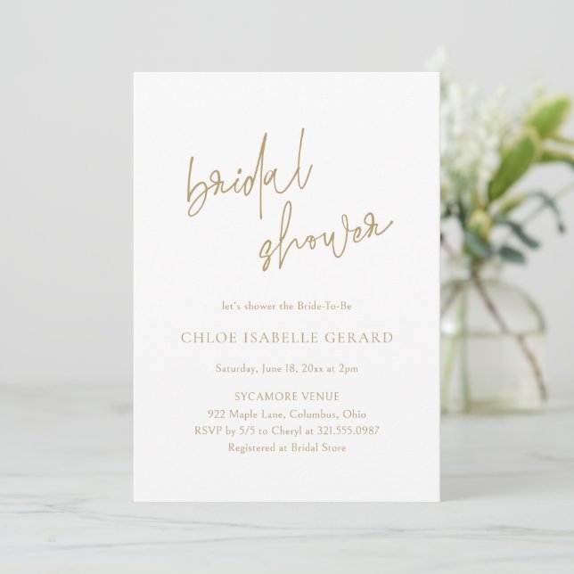 Classic Gold Elegant Bridal Shower Invitation (Standing Front)