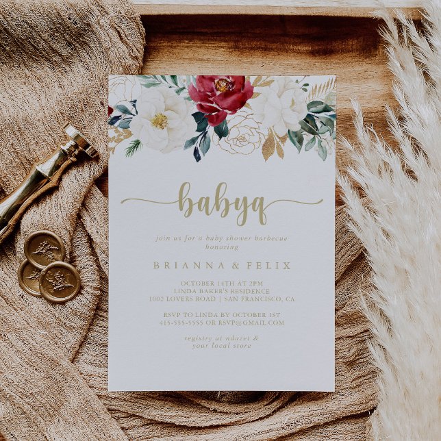 Classic Gold Floral BabyQ Baby Shower Barbecue  Invitation (Creator Uploaded)