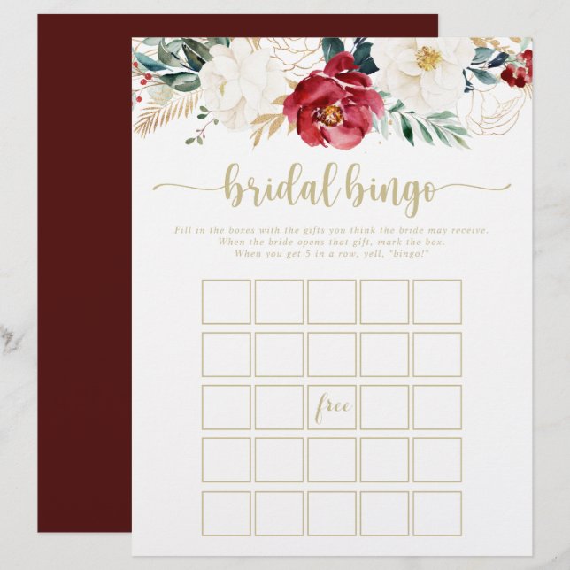 Classic Gold Floral Bridal Bingo Game (Front/Back)