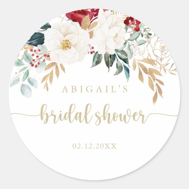 Classic Gold Floral Bridal Shower Favour   Classic Round Sticker (Front)