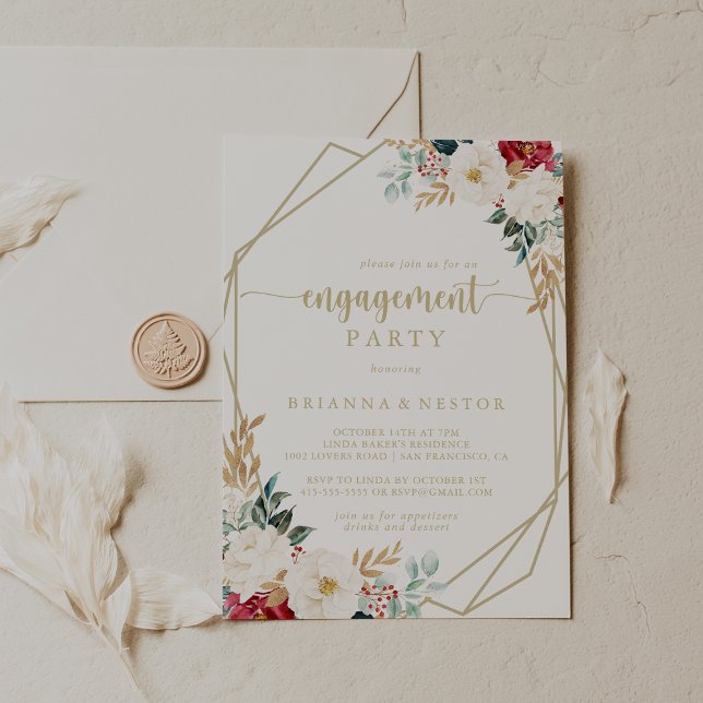 Classic Gold Floral Engagement Party  Invitation (Creator Uploaded)