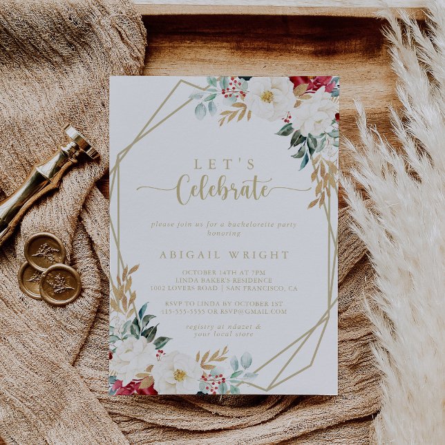 Classic Gold Floral Let's Celebrate Party  Invitation (Creator Uploaded)