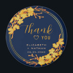 Classic Gold Floral Navy Blue Wedding Thank You Magnet<br><div class="desc">The Classic Gold Floral Navy Blue Wedding thank you favour tag has a dark navy blue background that is adorned with an intricate gold floral greenery pattern and modern typography. The combination of the rich navy and the shimmering gold create an elegant and luxurious aesthetic. ♥ View the collection on...</div>