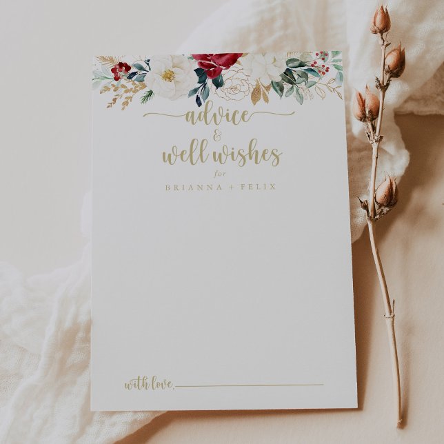 Classic Gold Floral Wedding Well Wishes    Advice Card (Creator Uploaded)