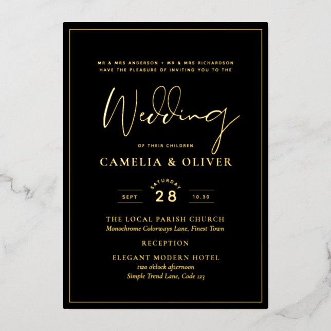 Classic GOLD FOIL Black Elegant Wedding (Front)