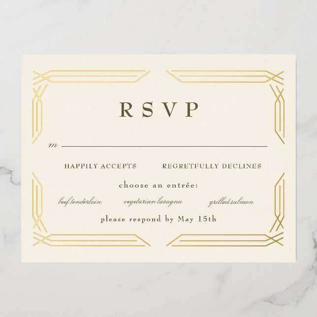 Classic Gold Foil Byzantine RSVP Foil Invitation Postcard (Front)