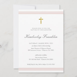 Classic Gold Foil Girls Baptism Communion  Invitation