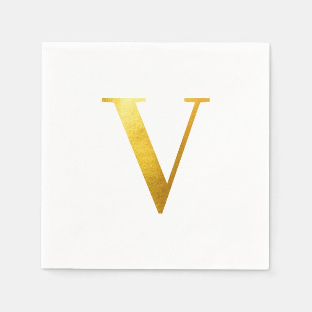 Classic Gold Foil Monogram V Napkin (Front)