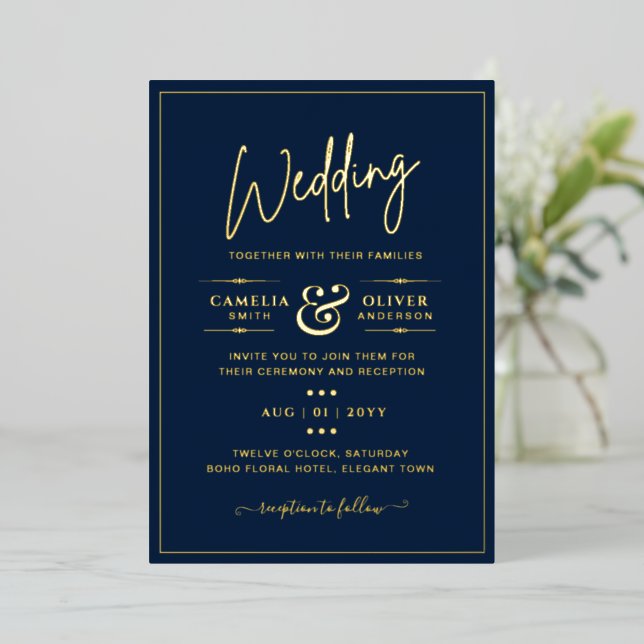 Classic GOLD FOIL Navy Elegant Classic Wedding (Standing Front)