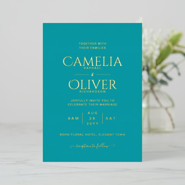Classic GOLD FOIL Teal Wedding Elegant (Standing Front)