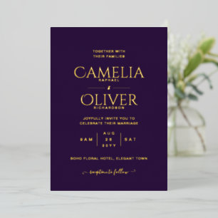 Classic GOLD FOIL Text Plum Purple Wedding Elegant
