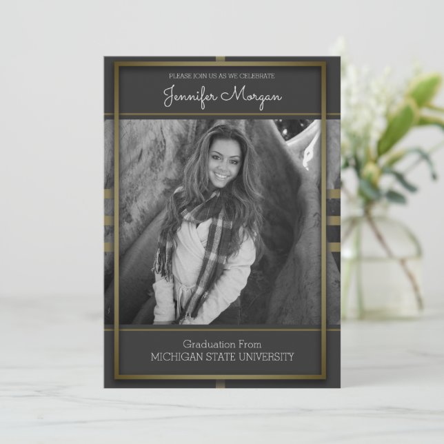 Classic Gold Frame Photo Graduation Invitation (Standing Front)