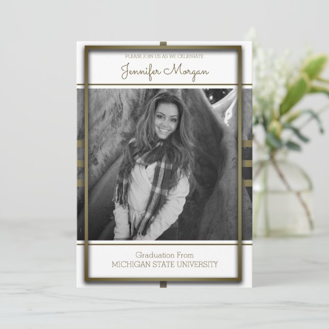 Classic Gold Frame Photo Graduation Invitation (Standing Front)