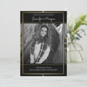 Classic Gold Frame Photo Graduation Invitation